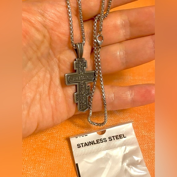 Stainless Steel Cross Pendant Necklace - Picture 1 of 5
